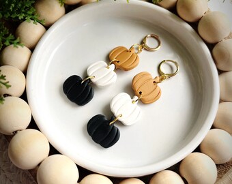 Pumpkin Dangle Clay Earring | Pumpkin Earrings | Stacked Fall Pumpkin Earring | Huggie Tiered Pumpkin Clay Earring | Fall Clay Earrings