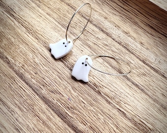 Mini Ghost Earrings | Polymer Clay Ghost Earrings | Halloween Hoop | Fall Ghost Earring