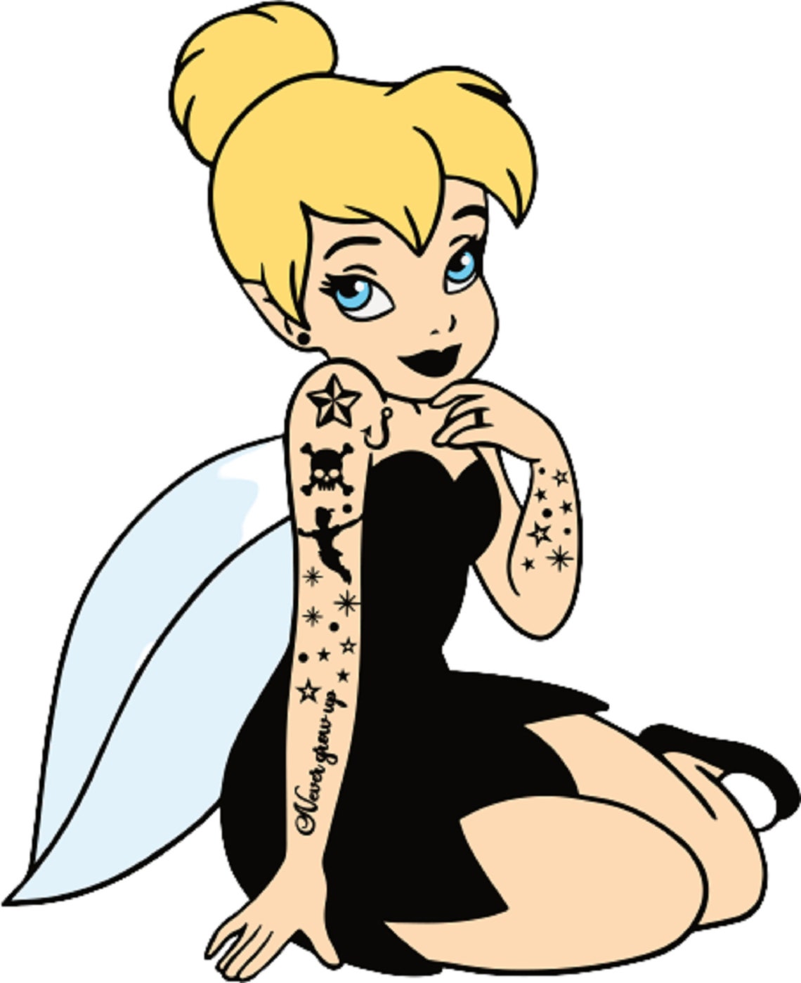 Punk Tattoo Tinkerbell Kneeling Tink Peter Pan Disney Tshirt Etsy