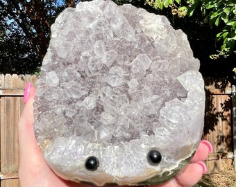 4 1/8" Large Sparkly Amethyst Geode Cluster Hedgehog, Crystal Pet (1 kg. 14gr. / 2 lbs. 3.8oz.)