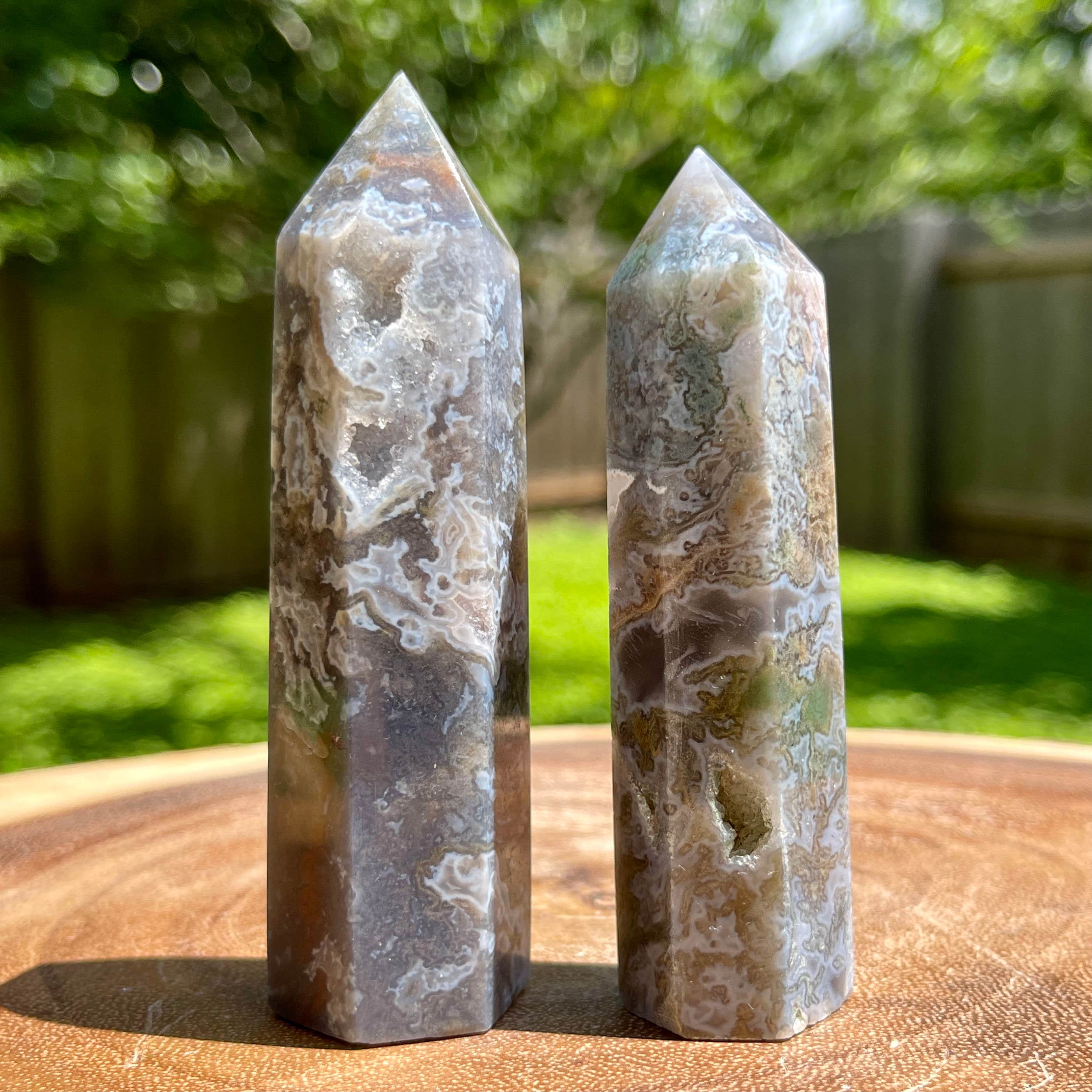 Special Blue-Gray Moss Agate Towers w/ Druzy Moss Agate | Etsy