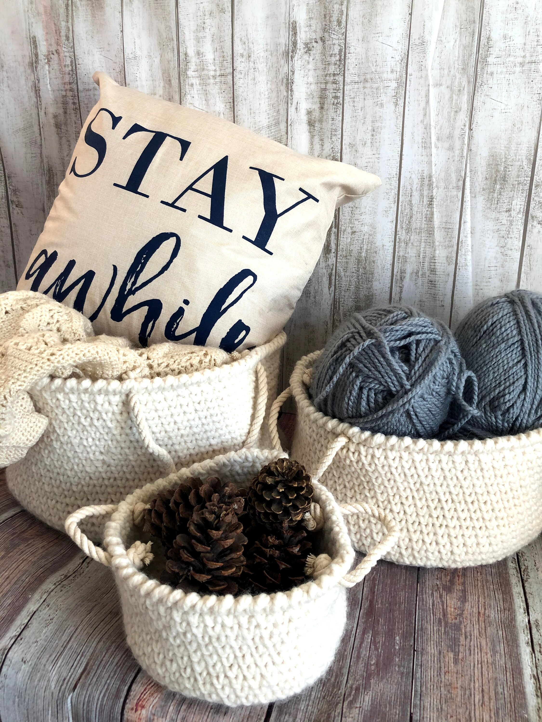 Nesting baskets set of 3 farmhouse boho minimalist blanket Etsy Italia