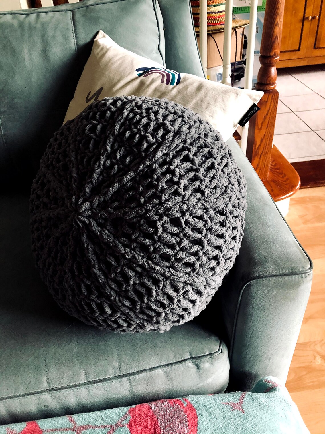 Plush circle throw pillow crochet farmhouse home decor hygge Etsy