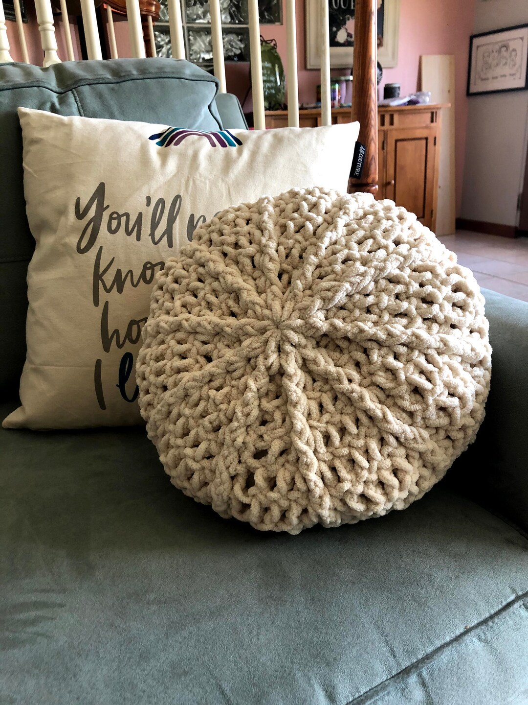 Med. Circle Throw Pillowthrow Pillow Covergray Pillowchunky Knit