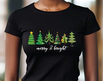 Camiseta moderna de árvores de Natal - Camiseta fofa de Natal - Camiseta fofa de árvores - Camiseta de família - Camiseta de Natal para amantes de árvores - Camiseta de Natal - Presente de Natal