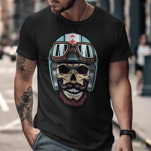 Retro Vintage Skull Biker Beard Graphic T-Shirt - Edgy Motorcycle Tee