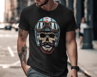 Retro Vintage Schädel Biker Bart Grafik-T-Shirt - Edgy Motorrad-T-Shirt