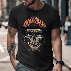 Skull Biker Flames T-Shirt - Edgy Gothic Motorcycle Tee - Punk Rock Apparel