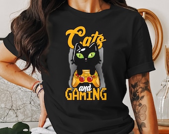 Cute Cats Gaming T-Shirt - Funny Gamer Cat Graphic Tee - Video Game Cat Lover Gift
