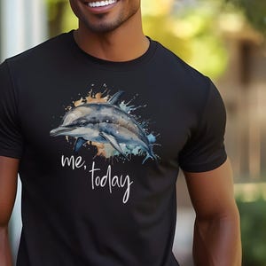 Dolphin Watercolor T-Shirt - Aquatic Art Tee - Ocean Mood Graphic Top