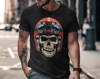 Skull Biker Helmet Goggles T-Shirt - Edgy Retro Graphic Tee for Men & Women