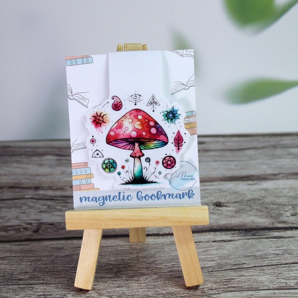 Celestial mushroom magnetic bookmark, Watercolor planner page marker, Gift for book lover, Book club Cottage core mushroom bookmark