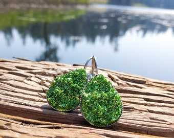 Teardrop Sparkle Dangles - Forest