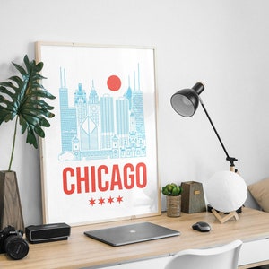 Digital Chicago Skyline Illustrated Poster