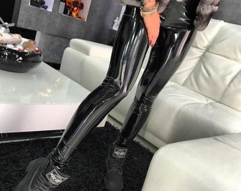BLACK Latex Rubber Female Posing Pants With High Cut Leg Extra Large  2nds  BIN