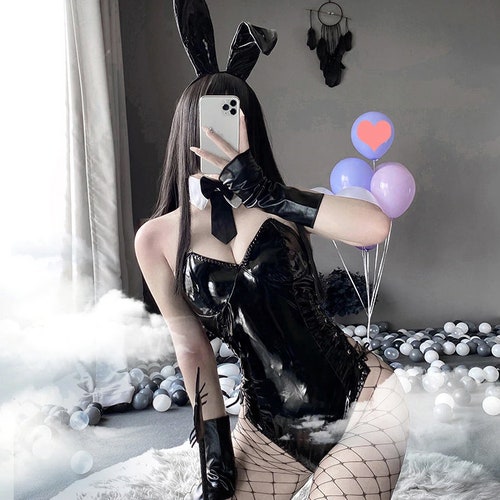 Gothic Cosplay Bunny Costume PU Leather One Piece Bodysuit - Etsy