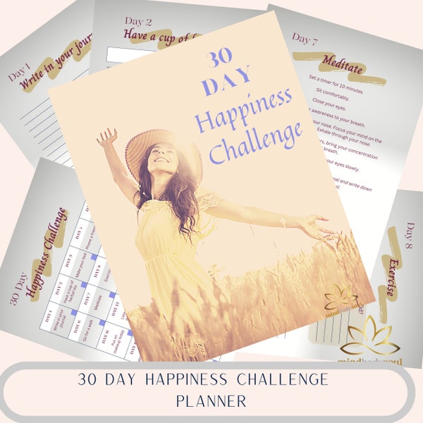 30 Day Happiness Challenge Planner- Good For Self Esteem Use for Yourself Or With Others - Done For You Content For Therapists & Coaches