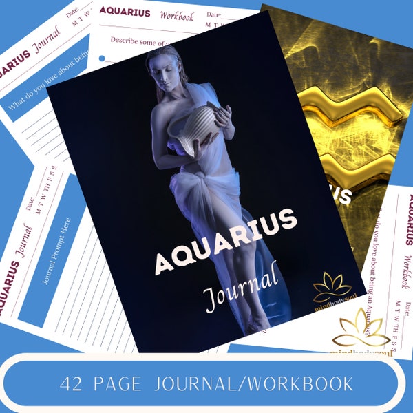 Aquarius Astrology & Zodiac Pack - 42 Page Journal Workbook, Card Deck PLUS Zodiac eBook   For Yourself or Gift for a Friend
