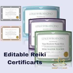 Editable 
Reiki I,II,III Certificates
SetsEditable Reiki I,II, III Downloadable, 
Printable  Manuals, 
Brand With Your Details. Reiki Level I, II and III ~ Complete Reiki Master Training Set ~ Everything you need to Learn & Teach Reiki UpTo Level 3