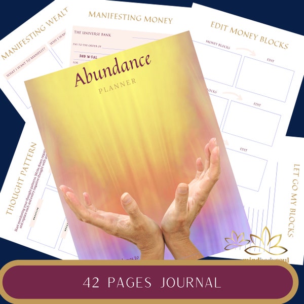 Abundance Workbook Journal Planner + Guided Meditation  - Made By Therapist with 30 + Years Experience - Done For You Content