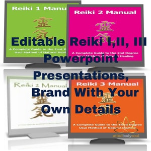 Editable Reiki I,II, III   Powerpoint Presentations,
  Brand With Your Own Details Editable Reiki I,II, III Downloadable, 
Printable  Manuals, 
Brand With Your Own Details. Reiki Level I, II and III ~ Complete Reiki Master Training Set ~