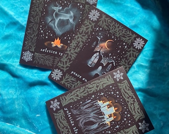 3 Yule Winter Solstice Greeting Cards - winter witch holiday spooky