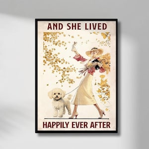 And She Lived Happily Ever After, Bichon Frise Wall Art, Bichon Frise Canvas, Vintage Bichon Frise  Poster, Dog Print Art, Dog Lover Gifts