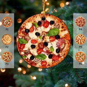 Cheese and Pepperoni Pizza Christmas Ornament & Box, Family Pizza Night Food Ornaments, I Love Pizza Lover Gifts, Pan Pizza Ornaments