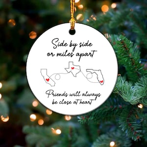 Personalized Besties Ornament, Best Friend Ornament, Side by Side or Miles Apart Ornament, Long Distance Christmas Ornament, Friend Ornament