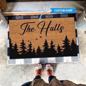Forest Family Name Doormat, Outdoorsman Doormat, Mountain Decor Cabin Doormat, Welcome Mat, Front Doormat,Housewarming Gifts,New House Gifts