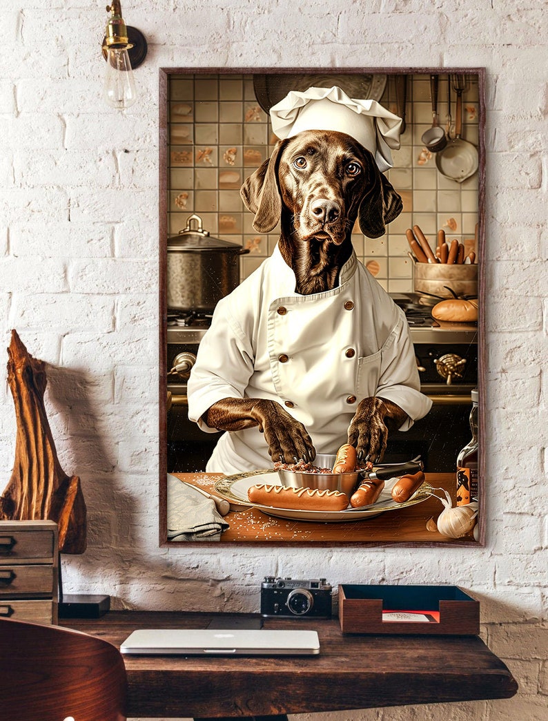 German Shorthaired Pointer Dog Canvas Dog Poster,funny Dog Chef Dog