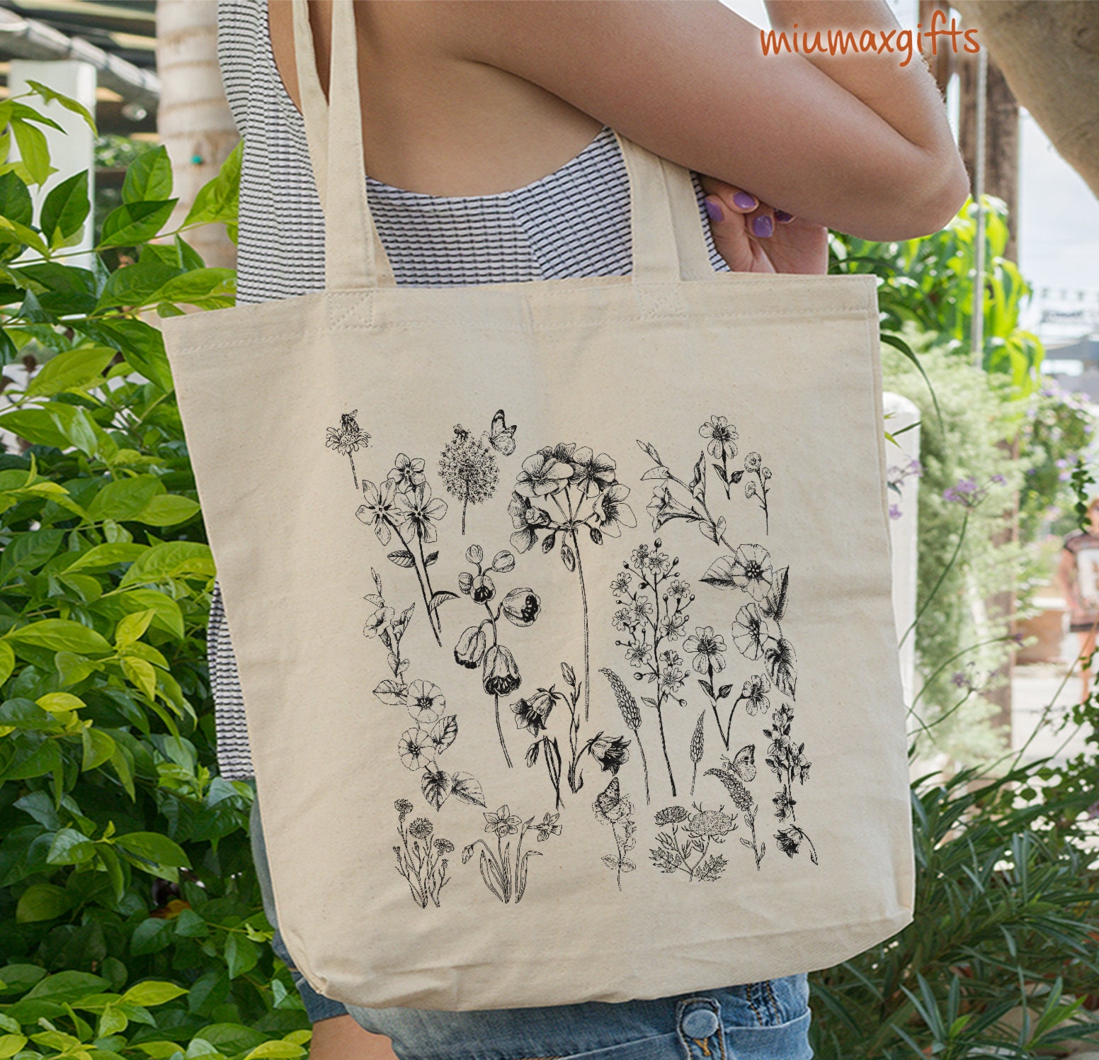 Wildflower Tote Bag Floral Botanical Tote Bag Plant - Etsy