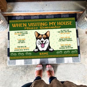 Custom Corgi Dog Doormat, When Visiting My House Mat, Gift For Dog Lovers, Funny Dog Doormat, Corgi Home Decor, St Patrick Day Decor
