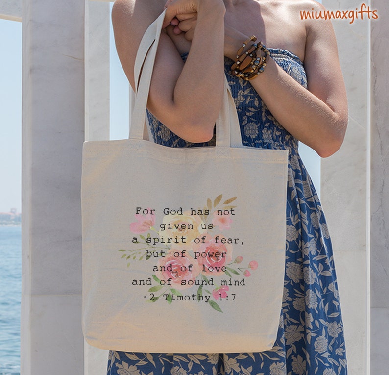 Christian Tote Bag God Not Given Spirit of Fear Bible Verse - Etsy