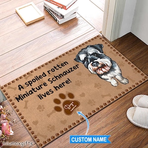 Miniature Schnauzer Rug, Dog Doormat, A Spoiled Rotten Dog Lives Here Mat, Miniature Schnauzer Rug, Home Doormat, Gift For Dog Lovers