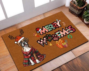 Christmas Boxer Mat, Cute Boxer Doormat Christmas, Boxer Doormat