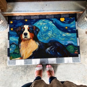 Felpudo con diseño de Noche Estrellada de Boyero de Berna, Felpudo estético canino, Regalo perfecto para amantes de los perros, Felpudo artístico canino