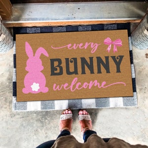 Every Bunny Welcome Doormat, Welcome Pink Bow Doormat, Easter Pink Doormat, Watercolor Pinky Bow Welcome Doormat, Watercolor Bow Lover Gifts