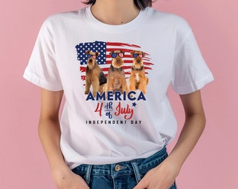 Cute Airedale Terrier Shirt, Airedale Terrier Dog Mom Shirt, Airedale Terrier Independent Day Gift, 4 of July Gift, Patriotic Women Shirt