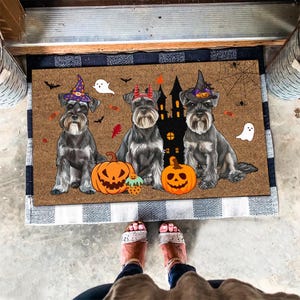 Halloween Miniature Schnauzer Mat, Spooky Season Doormat, Halloween Mini Schnauzer Doormat, Dog Lovers Gifts, Halloween Dog Doormat Decor