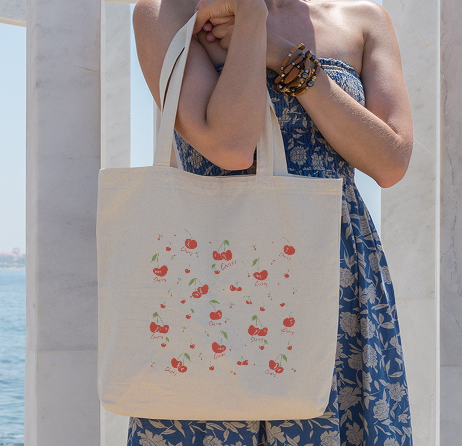 Cherry Tote Bag, Graphic Canvas Tote Bag, Fruit Tote, Cute