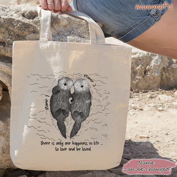 Bolso de mano de pareja de nutria, bolso de San Valentín de nutria, bolso de nutria, diseño de nutria por Miumaxgift, regalos de San Valentín, bolso de mano de San Valentín, regalo para novia