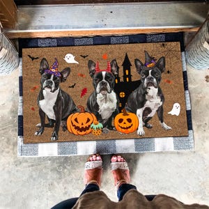 Halloween Boston Terrier Mat, Spooky Season Doormat, Halloween Doormat, Boston Terrier Dog Lovers Gifts, Halloween Dog Doormat, Fall Decor