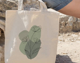 Flower Sage Green Y2K Tote Bag, Floral Abstract Art Bag, Sage Bag, 90s Tote Bag, Y2K Tote Bag, Minimalist Art Bag, Flower One Line Art Bag