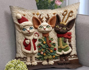 Weihnachtskissenbezug mit Sphynx-Katzenmotiv, Kissen mit Sphynx-Katzenmotiv, niedliches, unbesticktes Dekokissen, Geschenkidee für Sphynx-Katzen