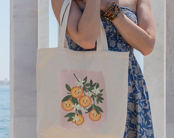 Kawaii Orange Tote Bag, Cute Orange Tote Bag, Orange Tote Bag, Cottagecore Tote Bag, Fruit Tote Bag, Market Tote Bag, Vegan Bags