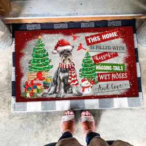 Christmas Miniature Schnauzer Mat, Cute Mini Schnauzer Doormat Christmas, Schnauzer Dog Lover Gifts, Christmas Dog Doormat, Christmas Gifts