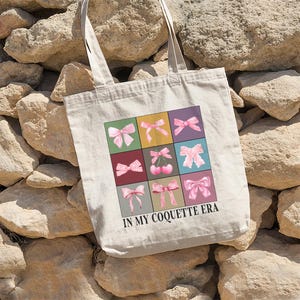 In My Coquette Era, Coquette Pink Bow Cotton Tote Bag, Coquette Tote Bag, Pink Bow Bag, Bow Lover Gifts, In My Coquette Girl Gifts