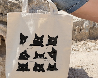 Black Cat Tote Bag, Peeking Cat Tote Bag, Silhouette Cat Bag, Cat Lover Tote Bag, Cat Mom Bag, Cat Mom Gift, Cat Lover Gift, Shopping Bag