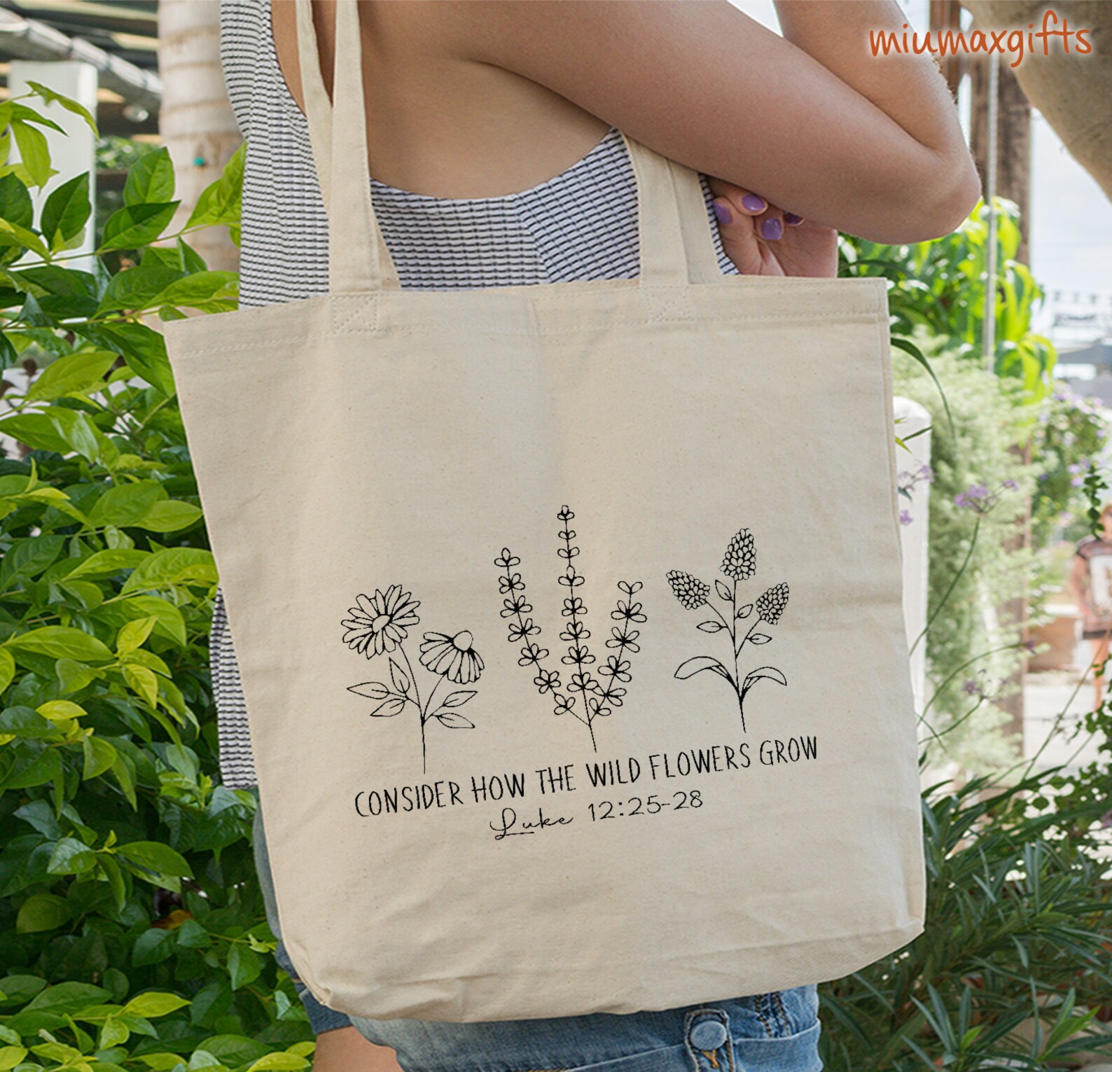 Wildflower Christian Tote Bag Luke 12 Bible Verse Bag Etsy